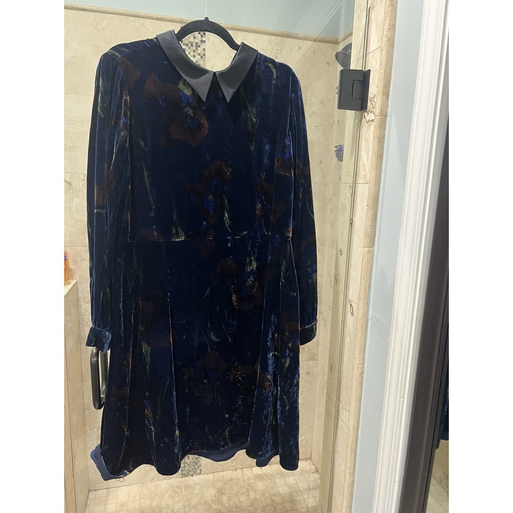 Hobbs Zinnia Dress Us 14 Silk Crushed Tuxedo fit flare velvet floral green blue